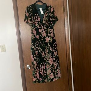 Retro stage one piece jumper - forest green and pink floral print XL